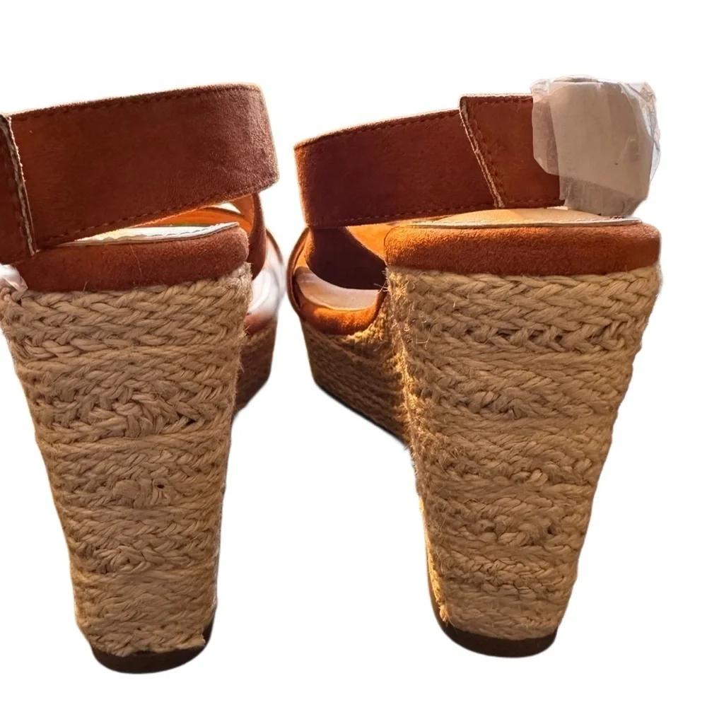 New Coutgo Women's Wedge Sandals Cross Strap Espadrille Platform Size 9 Brown